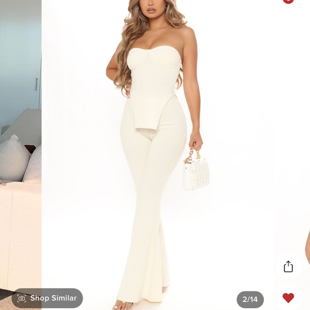 Cream, Ribbed, Two Piece Set